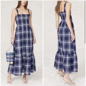 Hill House “Anjuli” Nap Dress Navy Plaid Maxi Dress